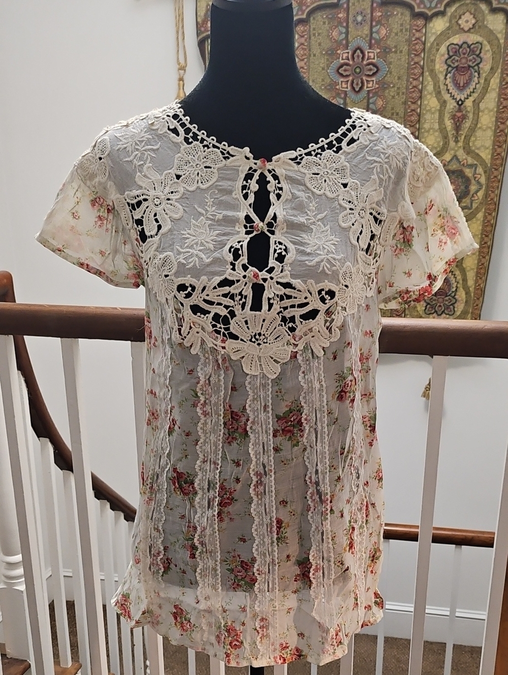 Blue Velvet Cotton Silk Floral Top